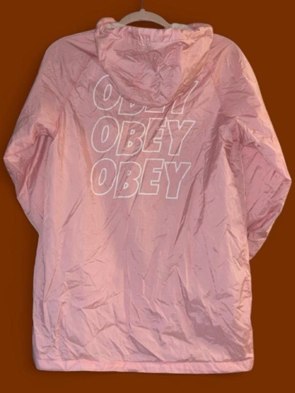 Obey Pink Hooded Utility Windbreaker with Triple Logo